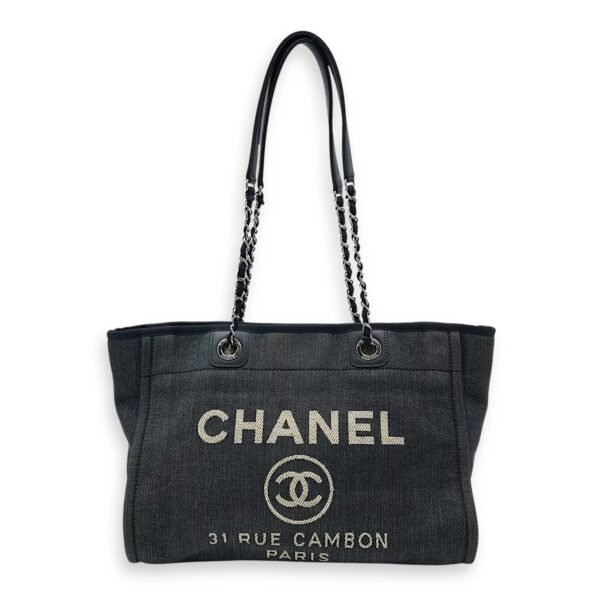 Deauville Small Blue Tote Bag in Denim, Silver hardware