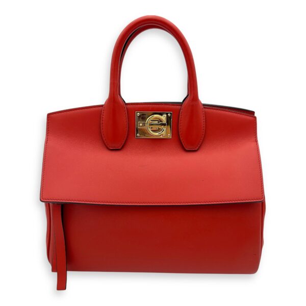 Studio Red Top Handle Bag in Calfskin, Gold hardware