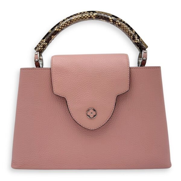 Capucines PM Pink Top Handle Bag in Taurillon Leather, Silver hardware