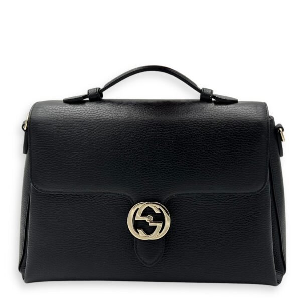Interlocking G Top Handle Bag Black in Calfskin, Silver hardware