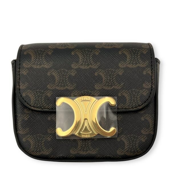Claude Triomphe Mini Black Shoulder Bag in Coated Canvas, Gold hardware