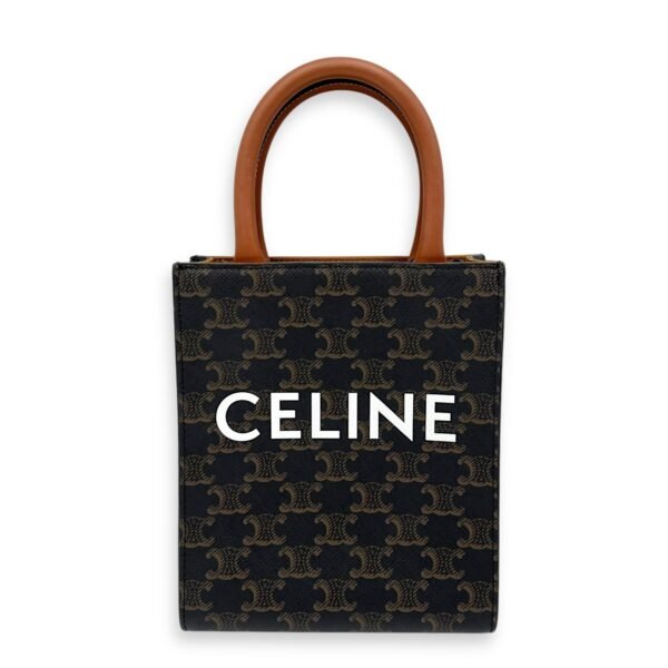 Cabas Triomphe Vertical Top Handle Bag Brown in Coated Canvas, Gold hardware