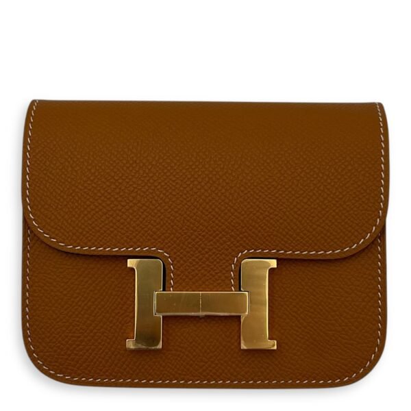 Constance Slim Toffee Wallet in Epsom, Gold hardware