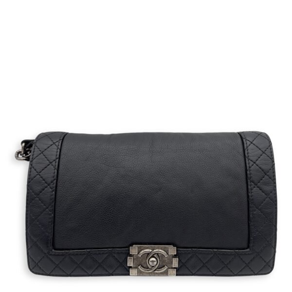 Boy Black Shoulder Bag in Calfskin, Ruthenium hardware