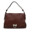 Gancini Shoulder Bag Brown in Calfskin, Silver hardware