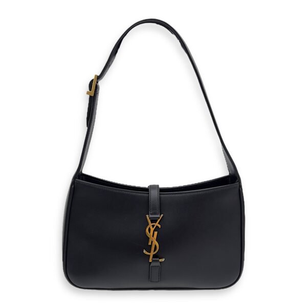 Le 5 A 7 Black Shoulder Bag in Calfskin, Gold hardware