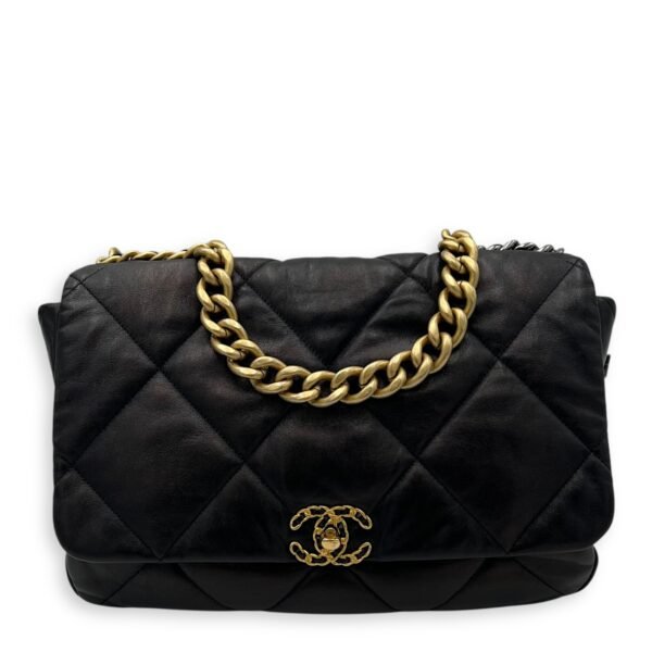 C19 Maxi Black Shoulder Bag in Lambskin, Mixed hardware