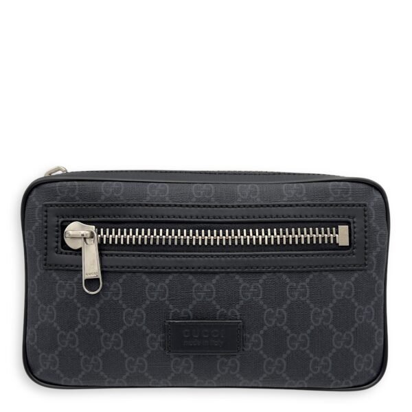GG Supreme Black Belt Bag in Monogram Coated Canvas, Silver hardware