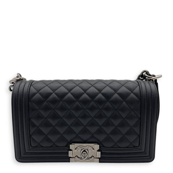 Boy Shoulder Bag Black in Caviar Leather, Ruthenium hardware