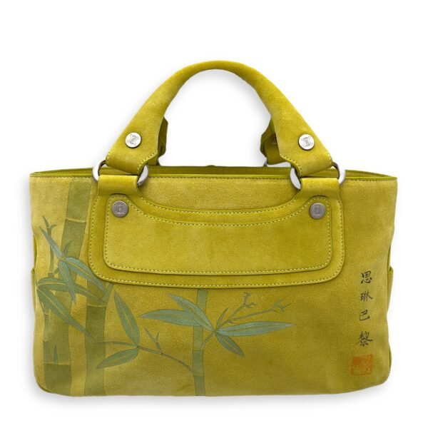 Chinese New Year Boogie Yellow Top Handle Bag in Suede Leather, Silver hardware