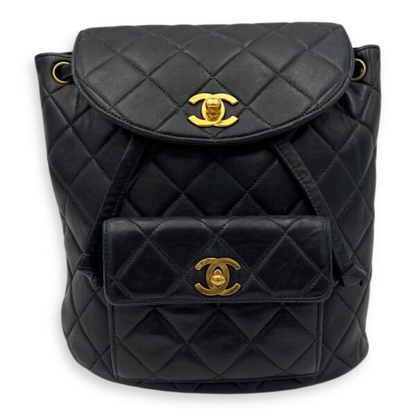 Duma Backpack Black in Calfskin, Gold hardware