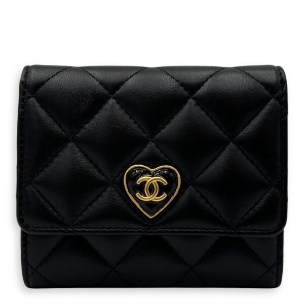CC Heart Black Wallet in Lambskin, Gold hardware