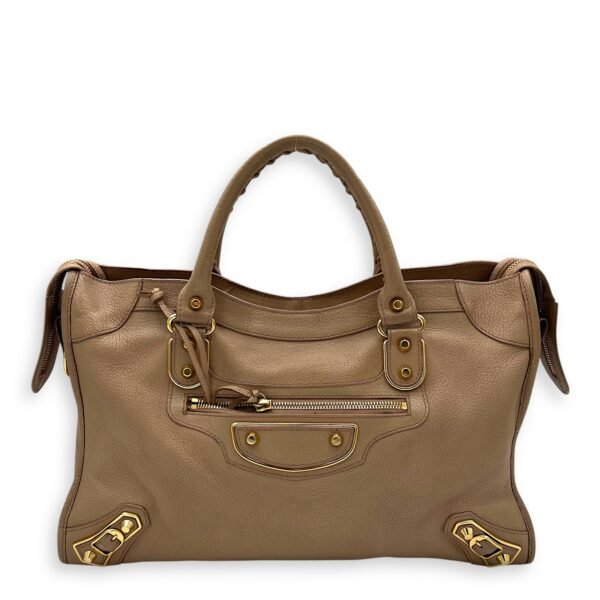 City Top Handle Bag Pink in Calfskin, Gold hardware