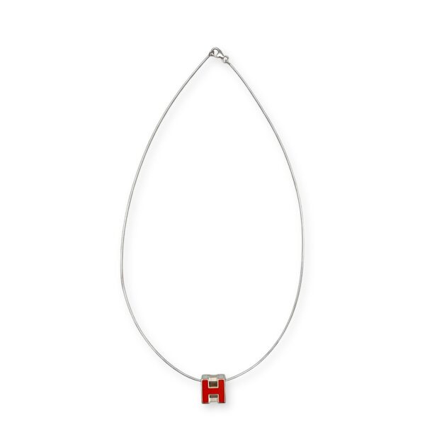 Cage H Orange Necklace in Lacquered, Silver hardware