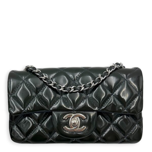 Classic Mini Green Crossbody Bag in Patent Leather, Silver hardware
