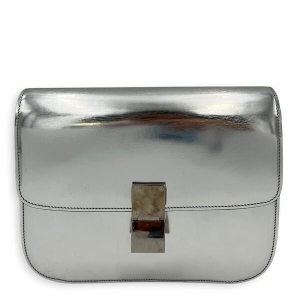 Box Medium Silver Shoulder Bag in Calfskin, Silver hardware