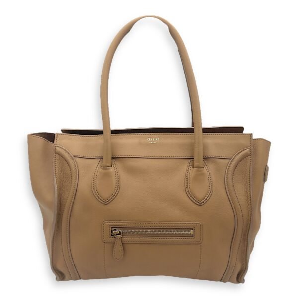 Luggage Shoulder Bag Beige in Calfskin, Gold hardware