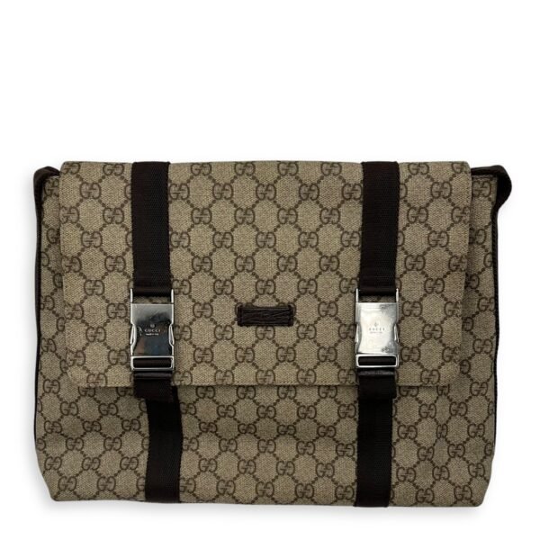GG Supreme Messenger Brown in Coated Canvas, Silver hardware
