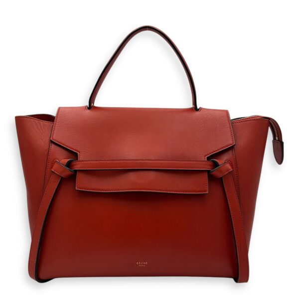 Belt Mini Red Top Handle Bag in Calfskin, Gold hardware