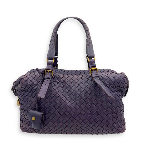 Boston Top handle bag in Intrecciato leather, Brushed Gold Hardware