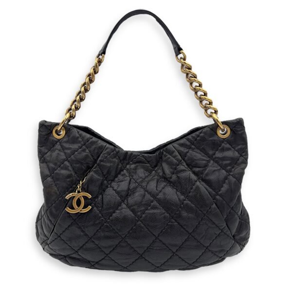 Coco Pleats Hobo Top handle bag in Caviar leather, Gold Hardware