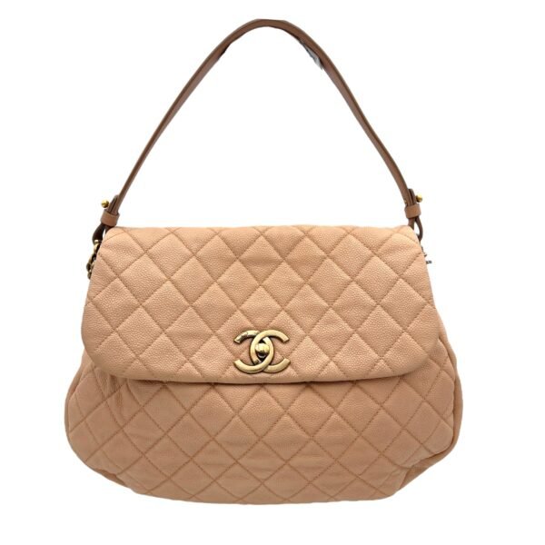Flap Bag Beige Shoulder Bag in Lambskin, Gold hardware