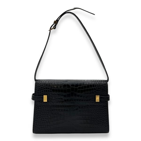 Manhattan Shoulder Bag Black in Crocodile Embossed Calfskin, Gold hardware - Image 2