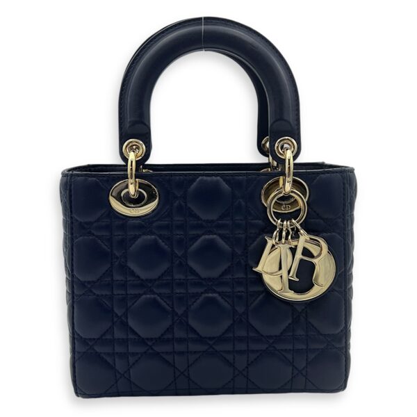 Lady Dior Small Blue Top Handle Bag in Lambskin, Gold hardware