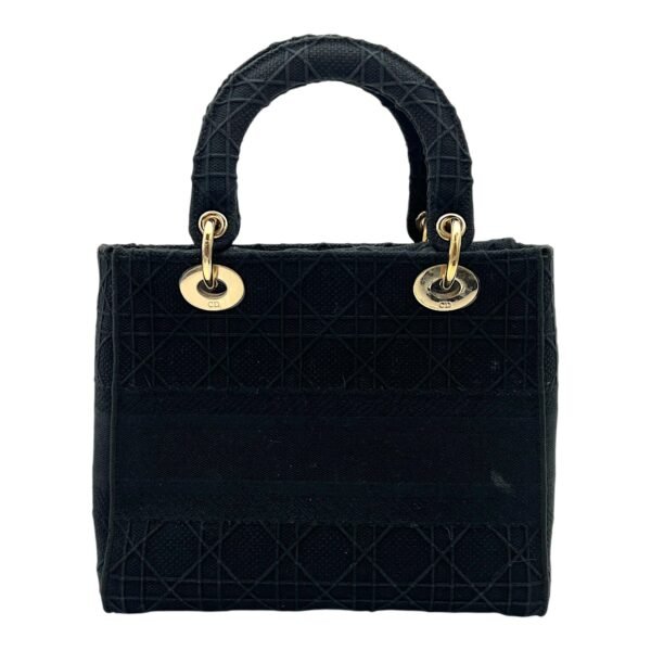 Lady D-Lite Medium Black Top Handle Bag in Canvas, Gold hardware - Image 2