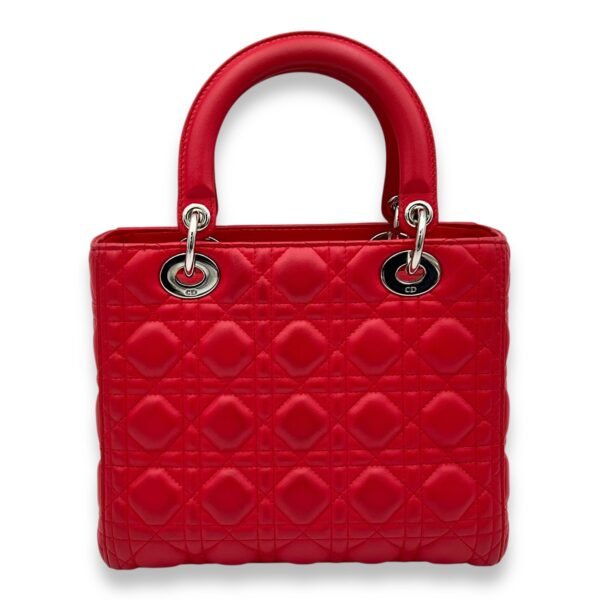 Lady Dior Medium Red Top Handle Bag in Lambskin, Silver hardware - Image 2
