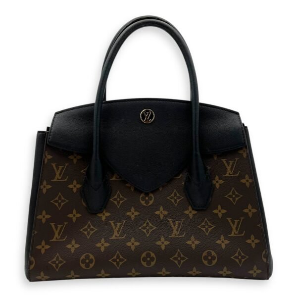 Florine Brown Top Handle Bag in Canvas, Gold hardware - Image 2
