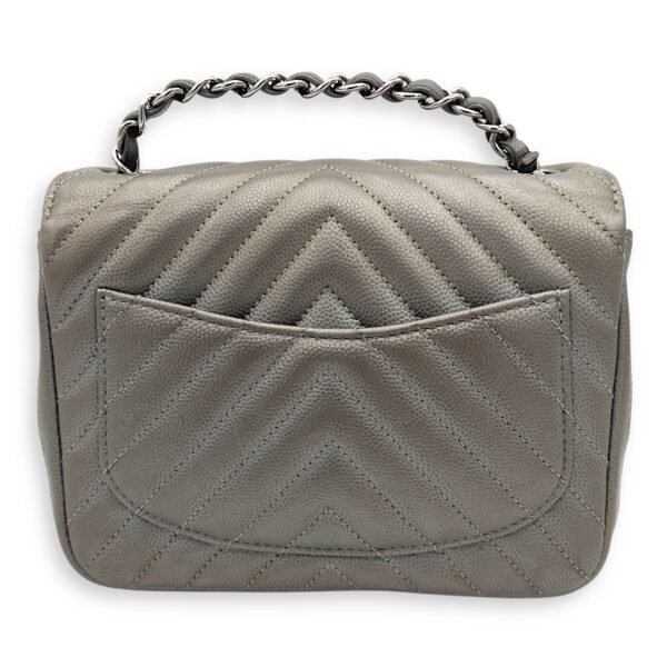 Chevron Square Mini Grey Crossbody Bag in Canvas, Silver hardware - Image 2