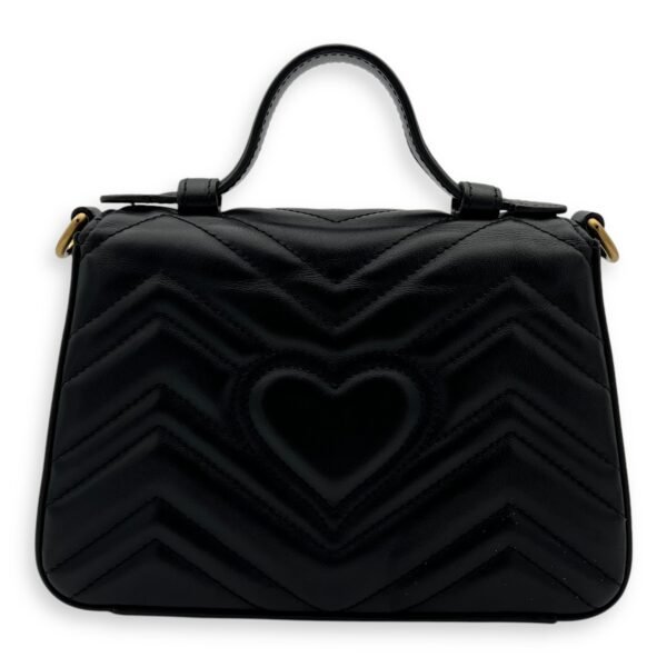 GG Marmont Mini Black Top Handle Bag in Calfskin, Gold hardware - Image 2