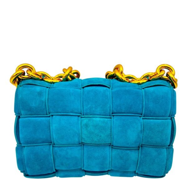 Cassette Crossbody Bag Blue in Suede Leather, Gold hardware - Image 2