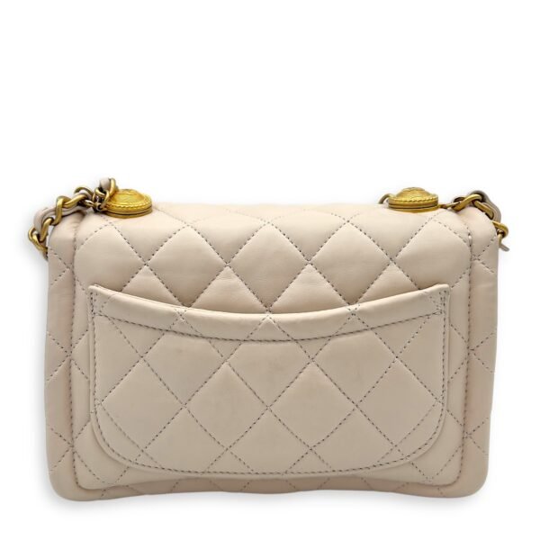 Button On Top Crossbody Bag White in Lambskin, Gold hardware - Image 2