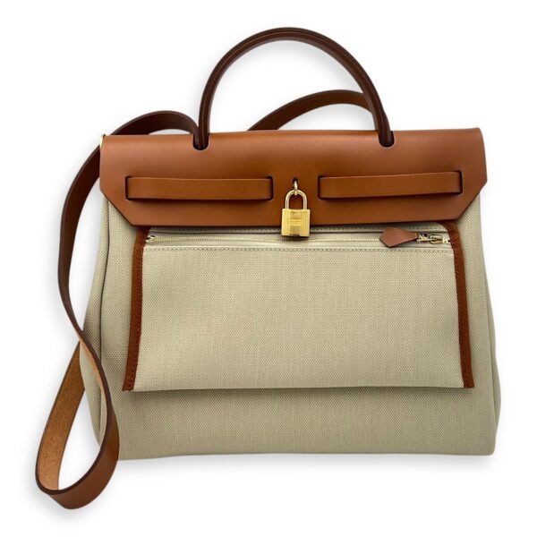 Herbag 31 Beton Top Handle Bag in Canvas, Gold hardware - Image 2