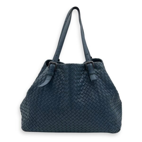 Intrecciato Shoulder Bag Blue in Lambskin, Ruthenium hardware - Image 2