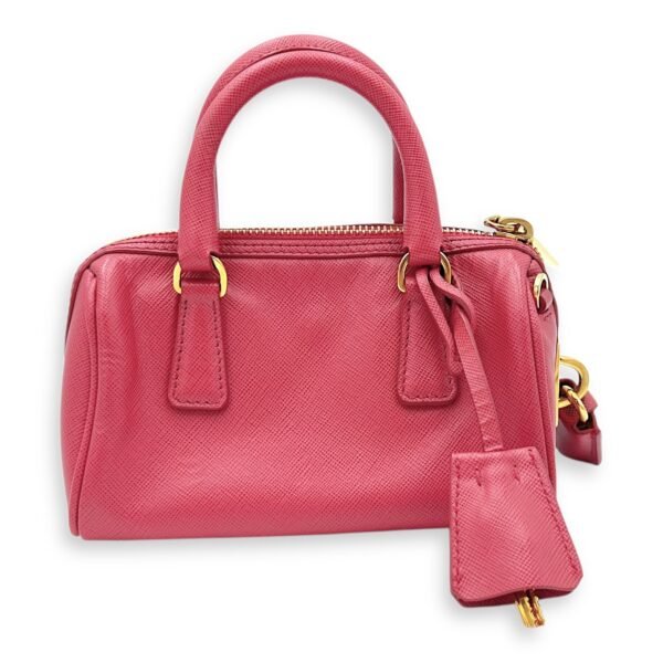 Convertible Bowler Boston Mini Pink Top Handle Bag in Saffiano Leather, Gold hardware - Image 2