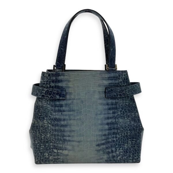 Gancini Top Handle Bag Blue in Python Embossed Calfskin, Silver hardware - Image 2