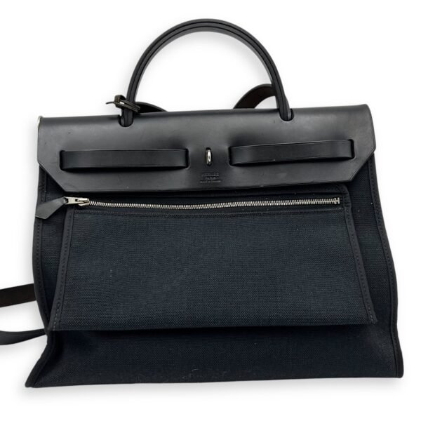 Herbag 31 Black Top Handle Bag in Canvas, Silver hardware - Image 2