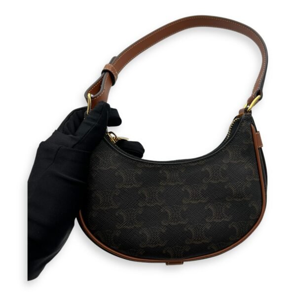 Ava Mini Brown Shoulder Bag in Coated Canvas, Gold hardware - Image 2