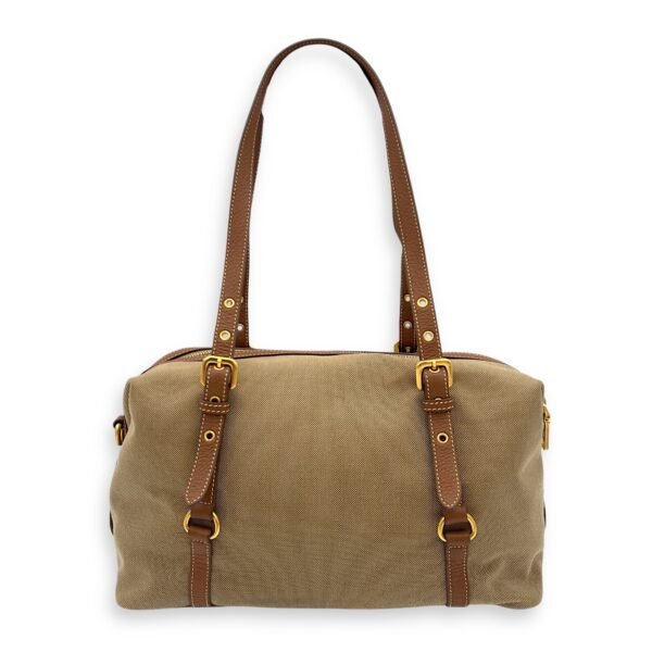Bauletto Brown Tote Bag in Canvas, Gold hardware - Image 2