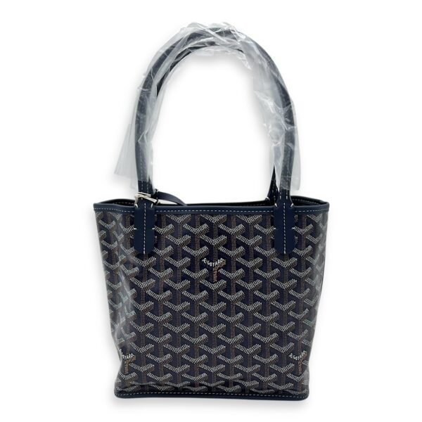 Anjou Tote Bag Blue in Coated Canvas, Silver hardware - Image 2