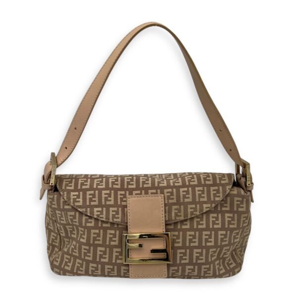 Baguette Shoulder Bag Beige in Jacquard, Gold hardware
