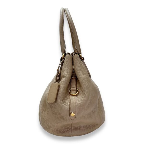 Logo Beige Top Handle Bag in Calfskin, Gold hardware - Image 3