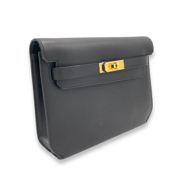 Kelly Depeches Black in Calfskin, Gold hardware - Image 3
