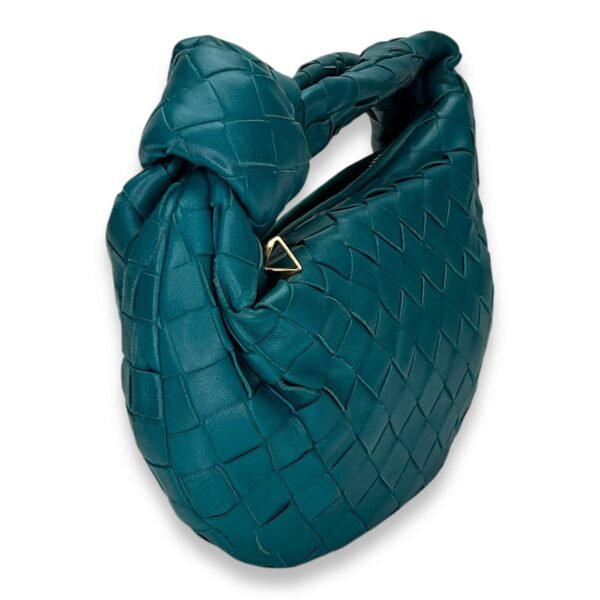Jodie Mini Blue Shoulder Bag in Intrecciato Leather, Gold hardware - Image 3
