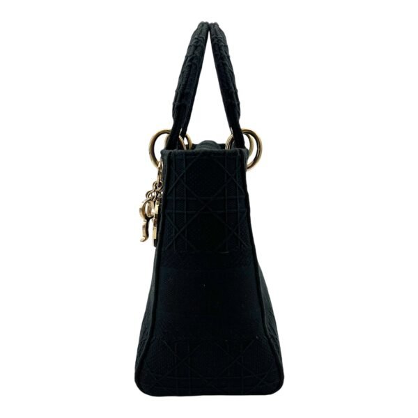 Lady D-Lite Medium Black Top Handle Bag in Canvas, Gold hardware - Image 3