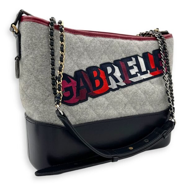 Gabrielle Shoulder Bag Large White in Wool, Mixed hardware - Image 3