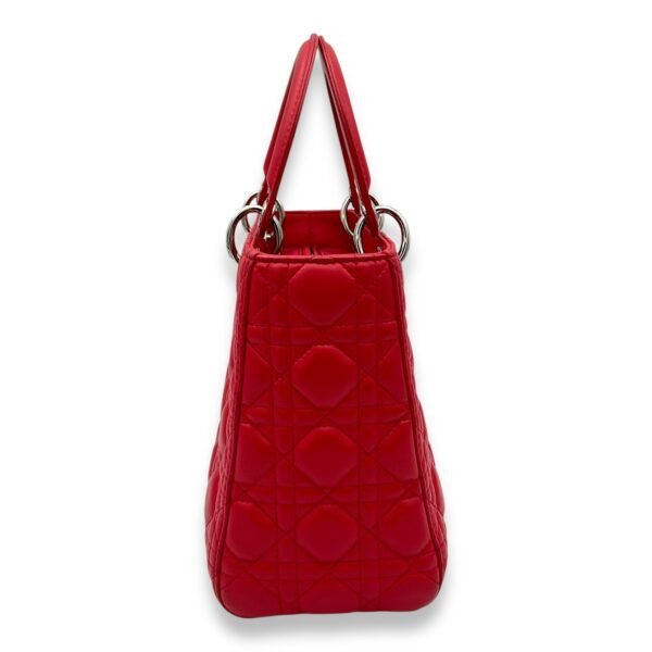 Lady Dior Medium Red Top Handle Bag in Lambskin, Silver hardware - Image 3